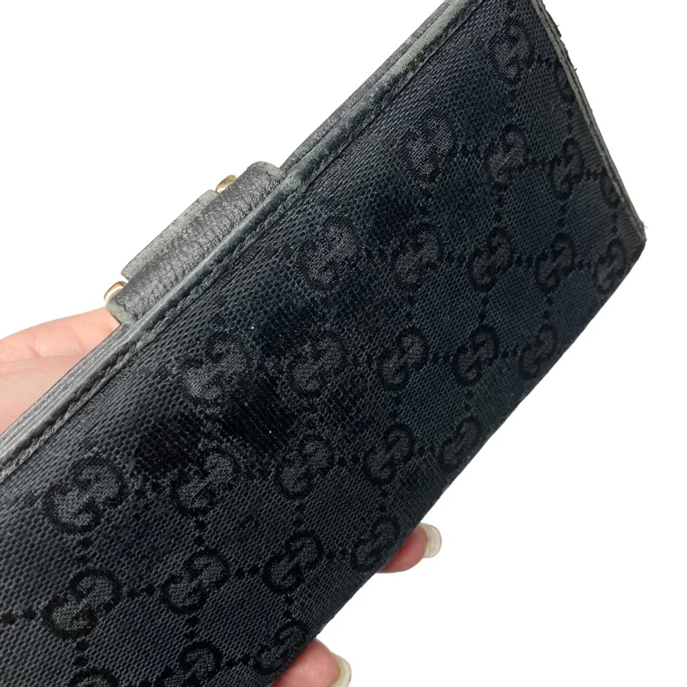 Authentic GUCCI Black Canvas & Leather Guccisima Monogram Long Carryall Wallet_14